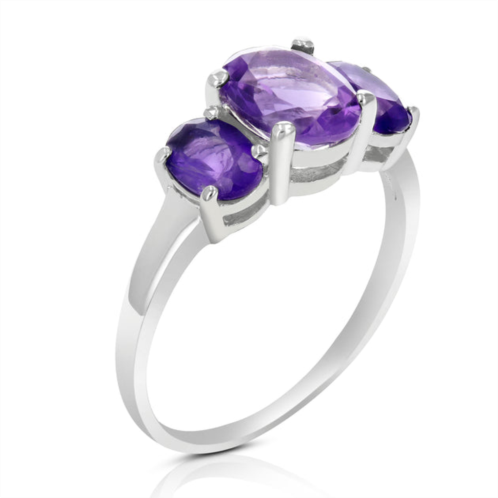 Vir Jewels 2.40 cttw 3 stone purple amethyst ring oval .925 sterling silver with rhodium