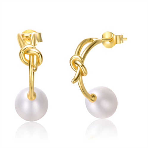 Genevive sterling silver 14k yellow gold plated with white pearl love knot half-hoop earrings