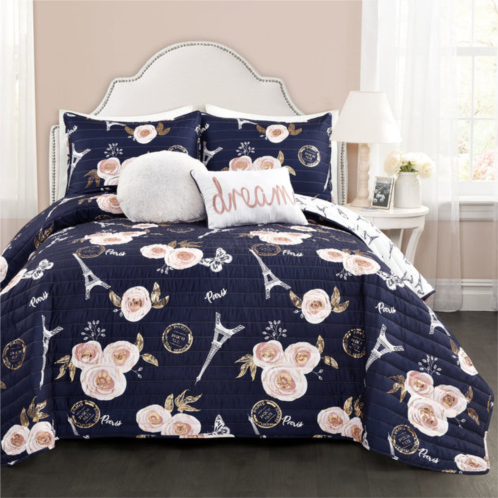 Lush Decor vintage paris rose butterfly script quilt set