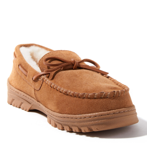 Dearfoams ez feet mens genuine suede and shearling wool moccasin