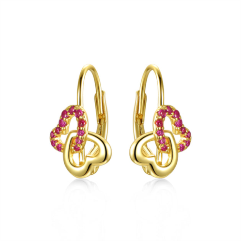 Genevive ga kids/teen sterling silver 14k yellow gold plated with ruby & diamond double heart halo drop leverback earrings.