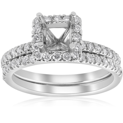 Pompeii3 5/8ct princess cut diamond halo engagement ring setting matching band white gold