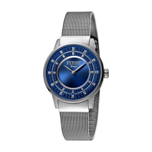 Ferre Milano ladies d. blue dial ss mesh watch