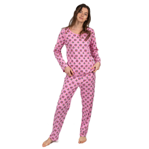 Leveret womens two piece cotton loose fit pajamas flower pot