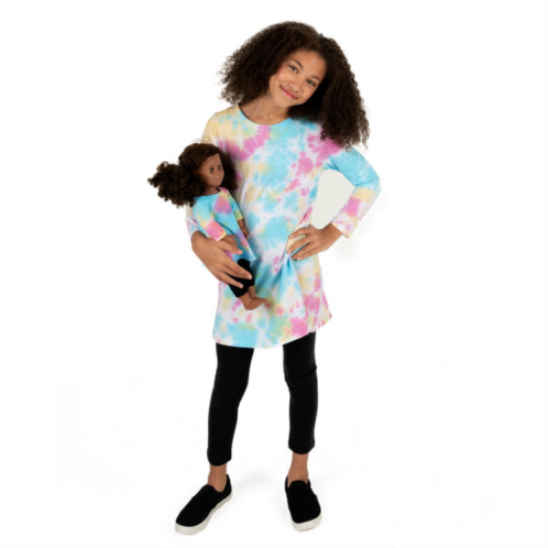 Leveret girls and matching doll cotton dress tie dye