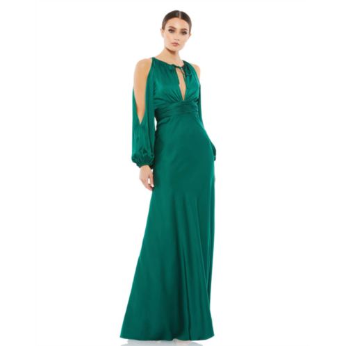 Ieena for Mac Duggal tied keyhole cold shoulder bishop sleeve gown