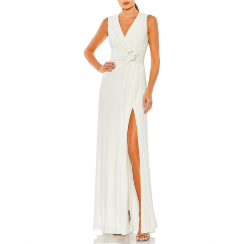 Ieena for Mac Duggal plus womens faux wrap maxi evening dress