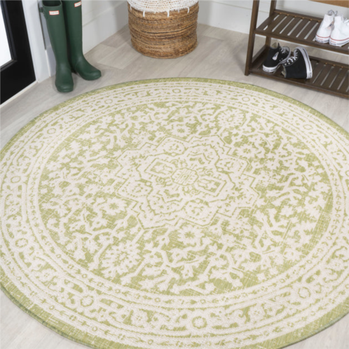 JONATHAN Y sinjuri medallion textured weave indoor/outdoor green/cream round area rug