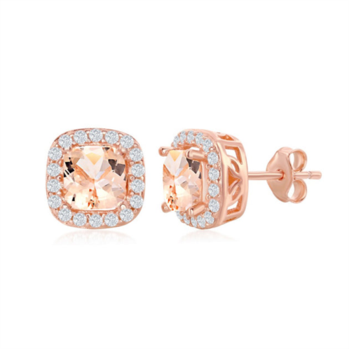 Simona sterling silver square morganite cz with white cz border earrings - rose gold plated