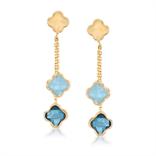 Ross-Simons italian london blue topaz and aquamarine flower drop earrings in 14kt yellow gold