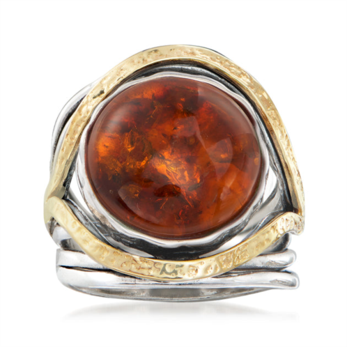 Ross-Simons amber cabochon ring in sterling silver with 14kt yellow gold