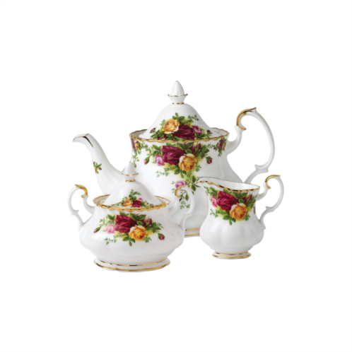 Royal Albert old country roses teapot sugar creamer 3 piece set