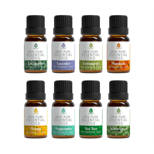 PURSONIC 100% pure essential aromatherapy oils gift set-8 pack, 10ml eucalyptus, lavender, lemongrass, mandarin, orange, peppermint,tea tree & wintergreen