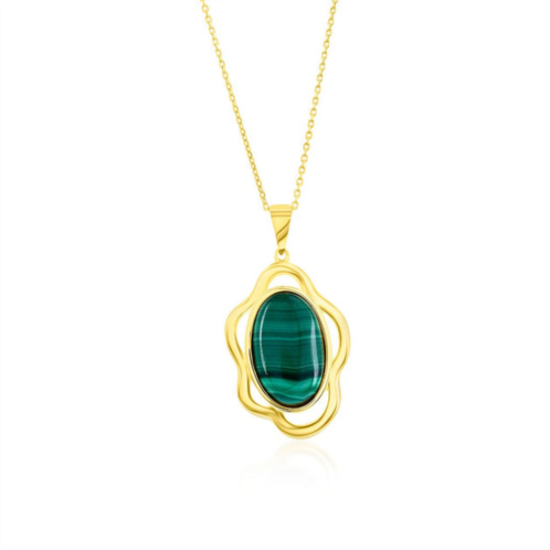 Simona sterling silver oval malachite wavy design pendant necklace- gold plated