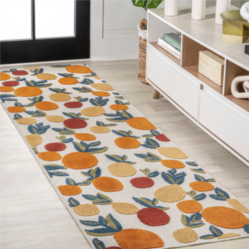 JONATHAN Y limone bold lemon high-low indoor/outdoor orange/beige/cream runner rug