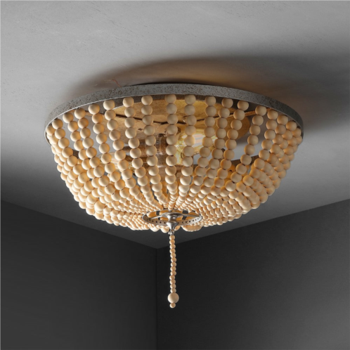 JONATHAN Y allison 15 wood beaded/metal led flush mount