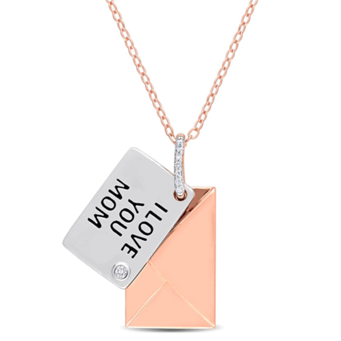 Mimi & Max diamond accent letter envelope i love you pendant with chain in rose plated sterling silver