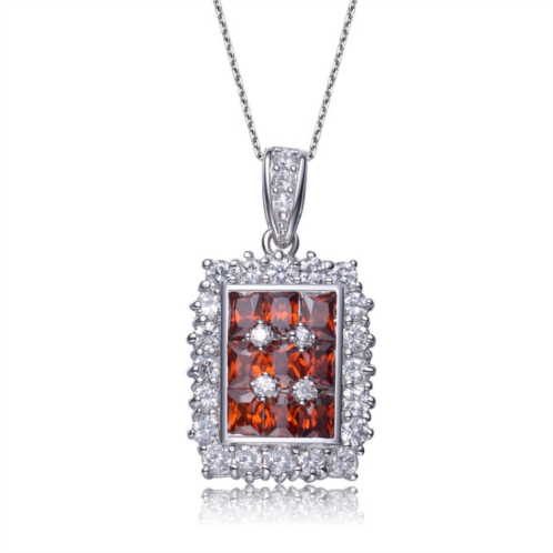 Genevive sterling silver ruby cubic zirconia rectangle pendant necklace