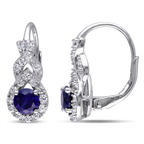 Mimi & Max 1 7/8 ct tgw created blue and white sapphire twist leverback earrings in sterling silver