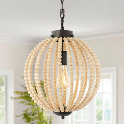 JONATHAN Y abril 12.5 1-light rustic bohemian iron/wood bead led pendant