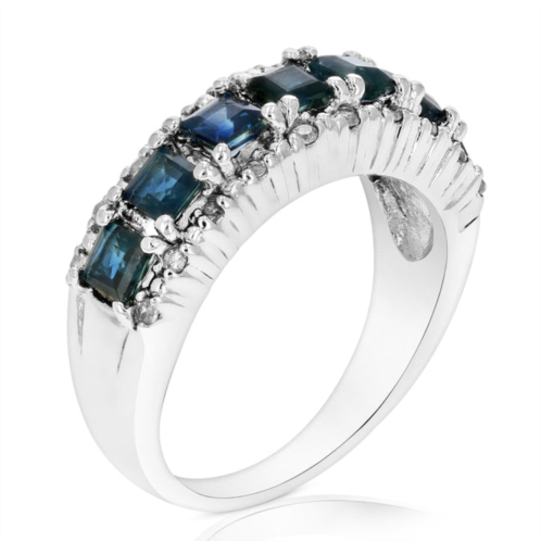 Vir Jewels 0.70 cttw blue sapphire and diamond ring .925 sterling silver rhodium princess