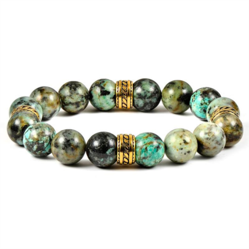 Crucible Jewelry crucible los angeles 12mm african turquoise bead stretch bracelet with gold ip stainless steel tribal accent beads