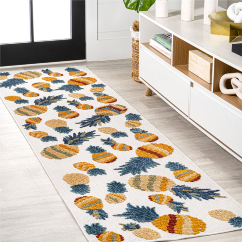 JONATHAN Y ananas bold pineapple high-low indoor/outdoor orange/navy runner rug