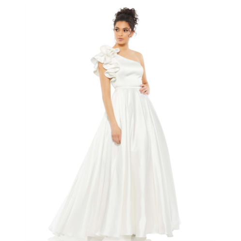 Mac Duggal satin ruffle sleeve ball gown