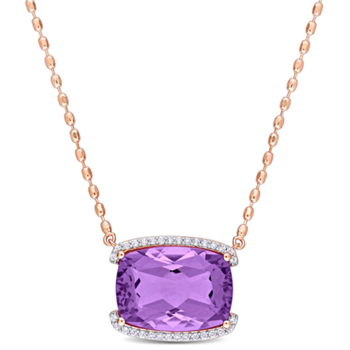 Mimi & Max womens 16 5/8ct tgw cushion-cut rose de france and white topaz halo pendant with chain in rose plated silver