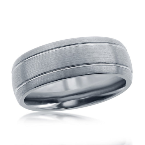 Blackjack brushed silver double stripe tungsten ring