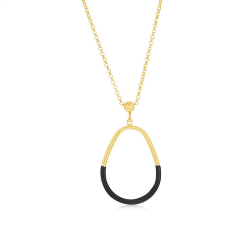 Simona sterling silver, black enamel pear-shaped necklace - gold plated