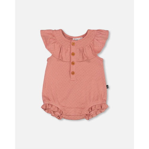 Deux par Deux organic cotton pointelle knit romper old rose