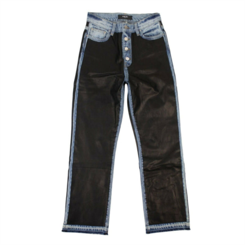 Amiri womens black leather and denim straight jeans