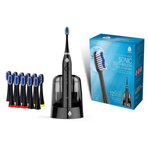 PURSONIC sonic smartseries electronic power rechargeable battery toothbrush with uv sanitizing function, includes 12 brush heads,black