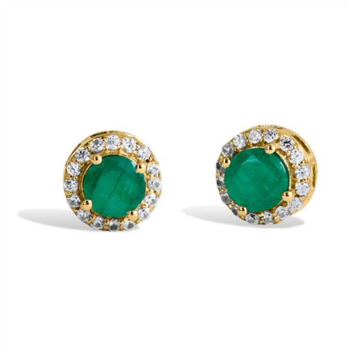 Savvy Cie Jewels 18k gold vermeil 1.30gtw natural emerald & white zircon stud earrings