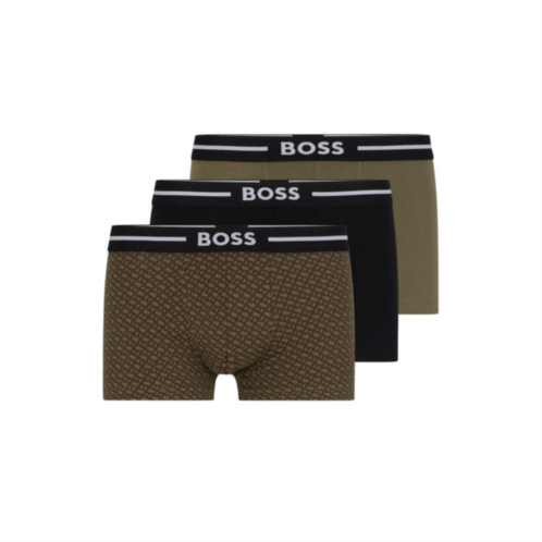 BOSS triple-pack of logo-waistband trunks in stretch cotton