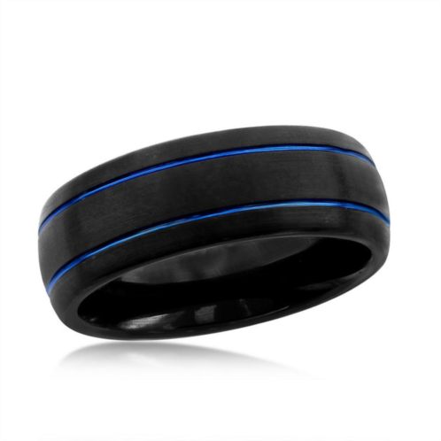 Blackjack black and blue double stripe tungsten ring