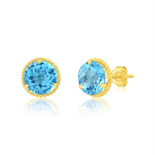 MAXCOLOR 14k yellow gold roped halo round-cut gemstone stud earrings (8mm)