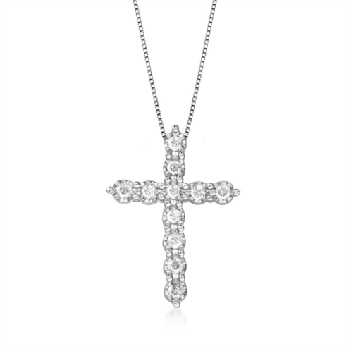 Ross-Simons round brilliant-cut diamond cross pendant necklace in 14kt white gold