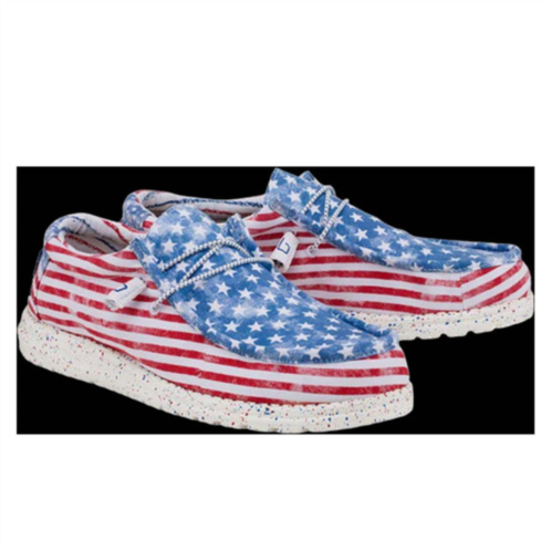 HEY DUDE wally patriotic stars and stripes shoe in white/red stripes