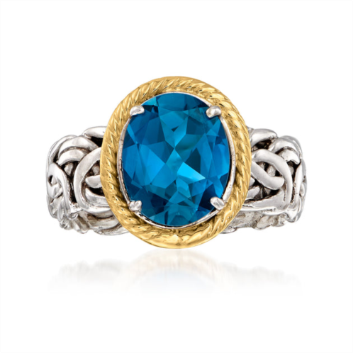 Ross-Simons london blue topaz byzantine ring in 14kt yellow gold and sterling silver