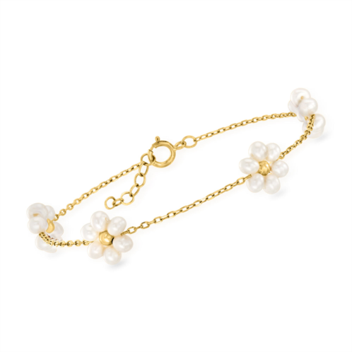 RS Pure ross-simons 3-3.5mm cultured pearl flower bracelet in 14kt yellow gold