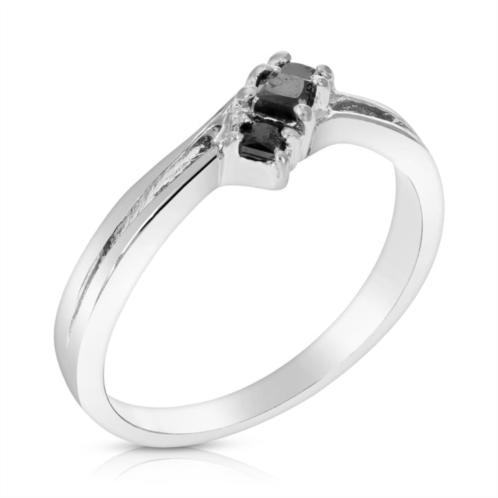 Vir Jewels 1/2 cttw 3 stone princess cut black diamond ring .925 sterling silver rhodium