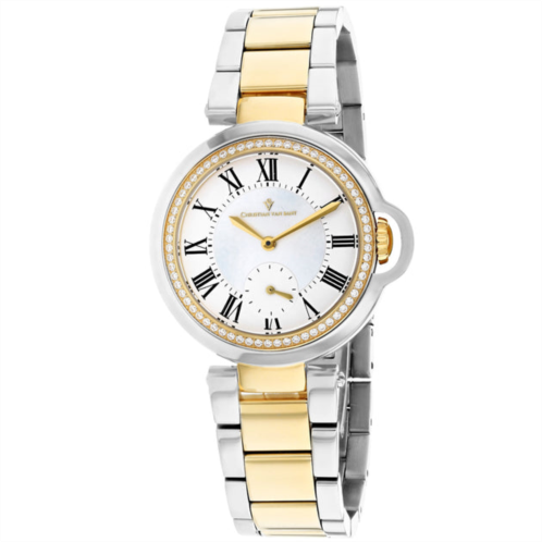 Christian Van Sant womens white mother of pearl dial watch