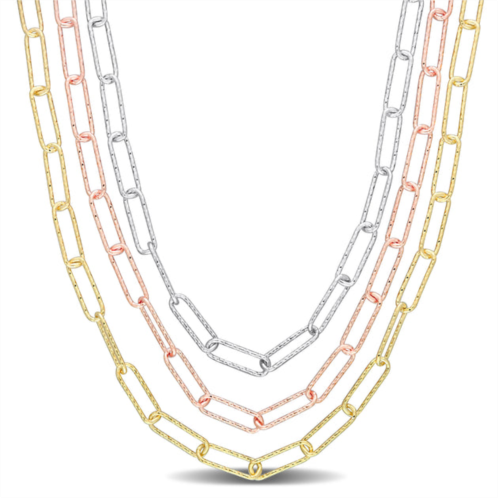 Mimi & Max multi-strand paperclip chain necklace in 3-tone 18k gold plated sterling silver, 18 in