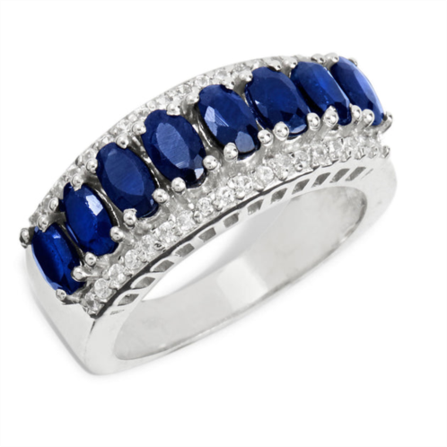 SAVVY CIE JEWELS sterling 925 blue sapphire & white zircon band