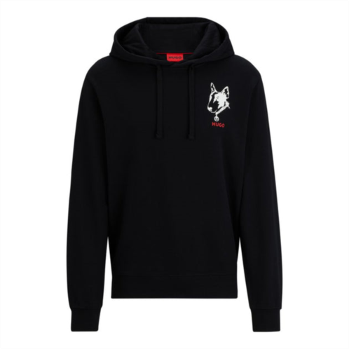 HUGO relaxed-fit hoodie in french terry with dog artwork