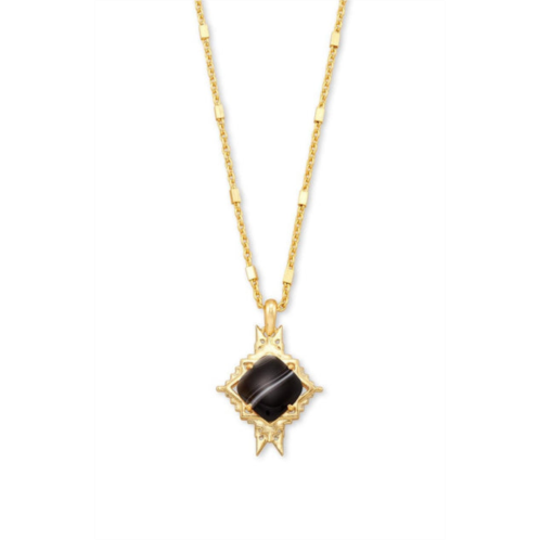 Kendra Scott cass long pendant necklace in black banded agate