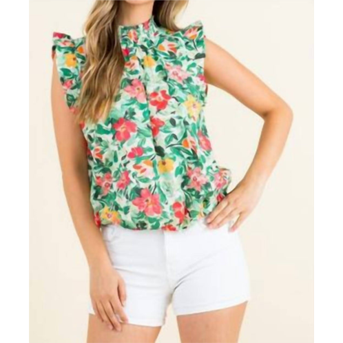 THML smocked neck floral print top in multi