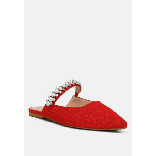 Rag & Co geode pearl embellished slip on mules in red
